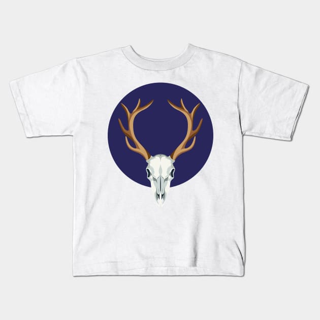 Blue deer's Skull Kids T-Shirt by AtelierNab